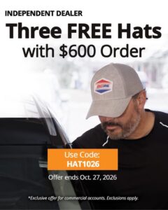 Three free hats with $600 order — code HAT1026, ends Oct 27 2026